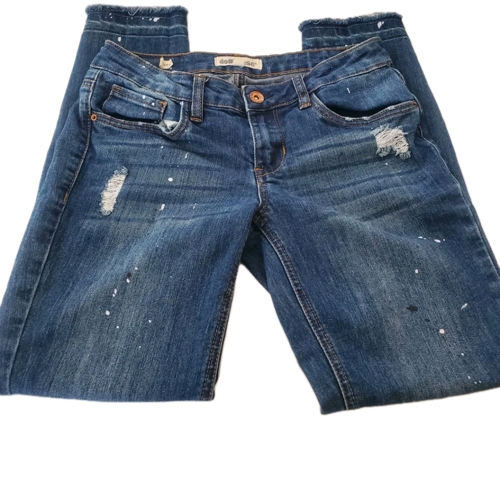 Dollhouse Blue Ankle Cropped Distressed Jeans